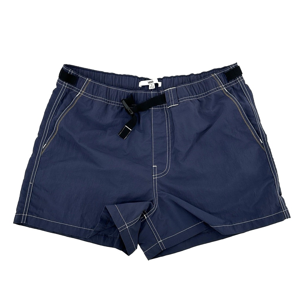 Vans Women's Belted Shorts S Blue White Stitching Nylon Beach Pool Party